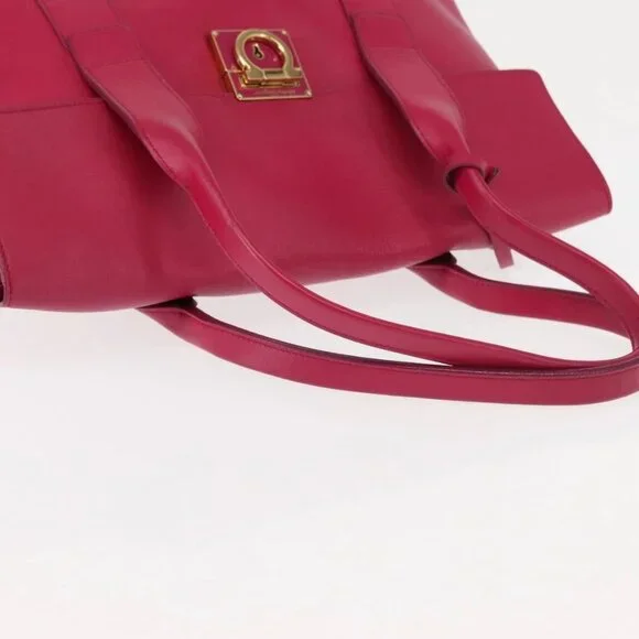 Salvatore Ferragamo Gancini Hand Bag Leather Pink Gold